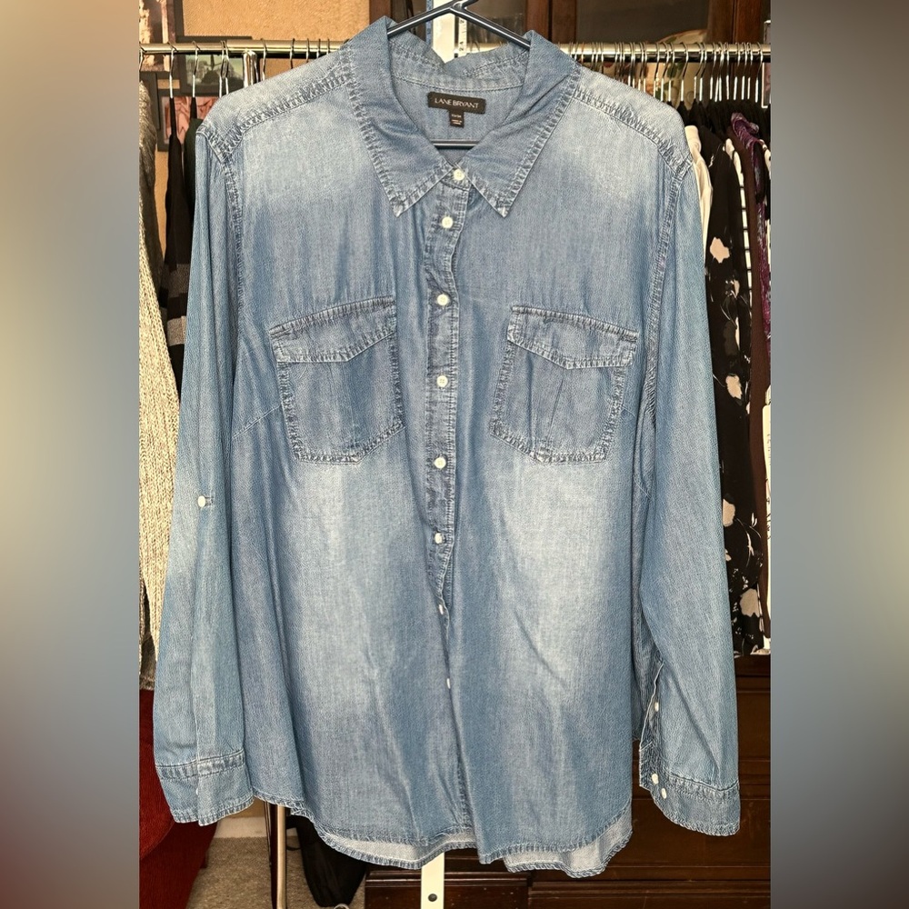 Lane Bryant Chambray Shirt 22/24 Plus Size Lyocell Denim Button Down